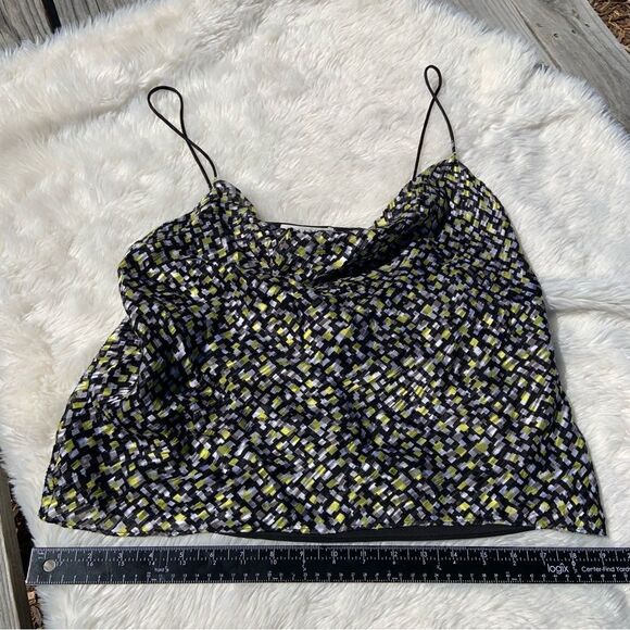 Sz Large Spaghetti Strap Black Lime Yellow Printed Alice + Olivia Top - Picture 3 of 10